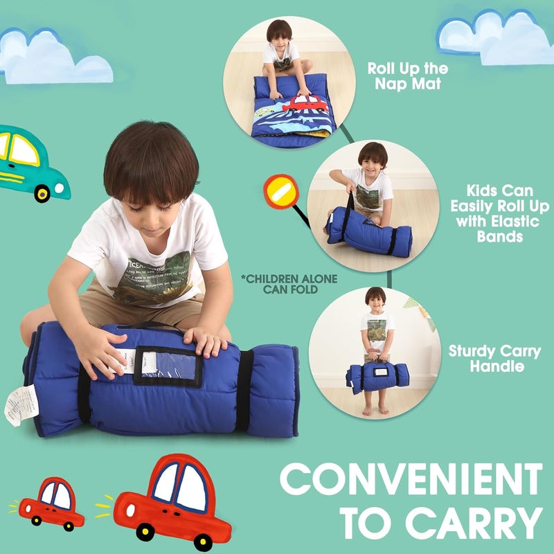 ACRABROS Toddler Nap Mat with Pillow and Blanket, Extra Large Rolled Napping Mats,Slumber Bags for Boys Girls,Kids Sleeping Bag for Daycare, Preschool Travel Camping, Crosswalk Car - Image 5